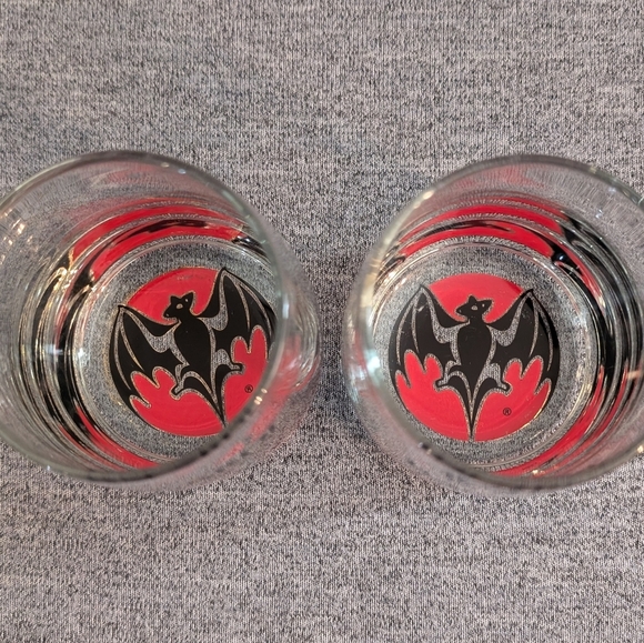 Bacardi Lowball Glasses with Red and Black Bat Logo on Bottom, Set of 2 - Picture 2 of 5